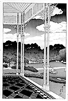図-5　川瀬巴水　洋館より庭園を望む　三菱深川別邸の図より　1920年　国立近代美術館所蔵