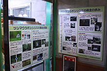 ツシマウラボシシジミの問題を解説する展示ボード。