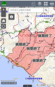 北海道の狩猟地図です。猟期終了の部分はこのように表示されます。