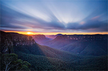 夕日に照らしだされる風景に太古の森を感じる© Destination NSW
