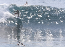 バリ島を代表するウルワツ・サーフポイントで波に乗る。