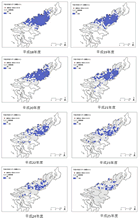 奄美大島におけるマングース捕獲位置の減少状況（年度別）