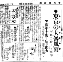 「東京の大暴風雨」を報じる東京日日新聞の紙面（1917年10月1日）
